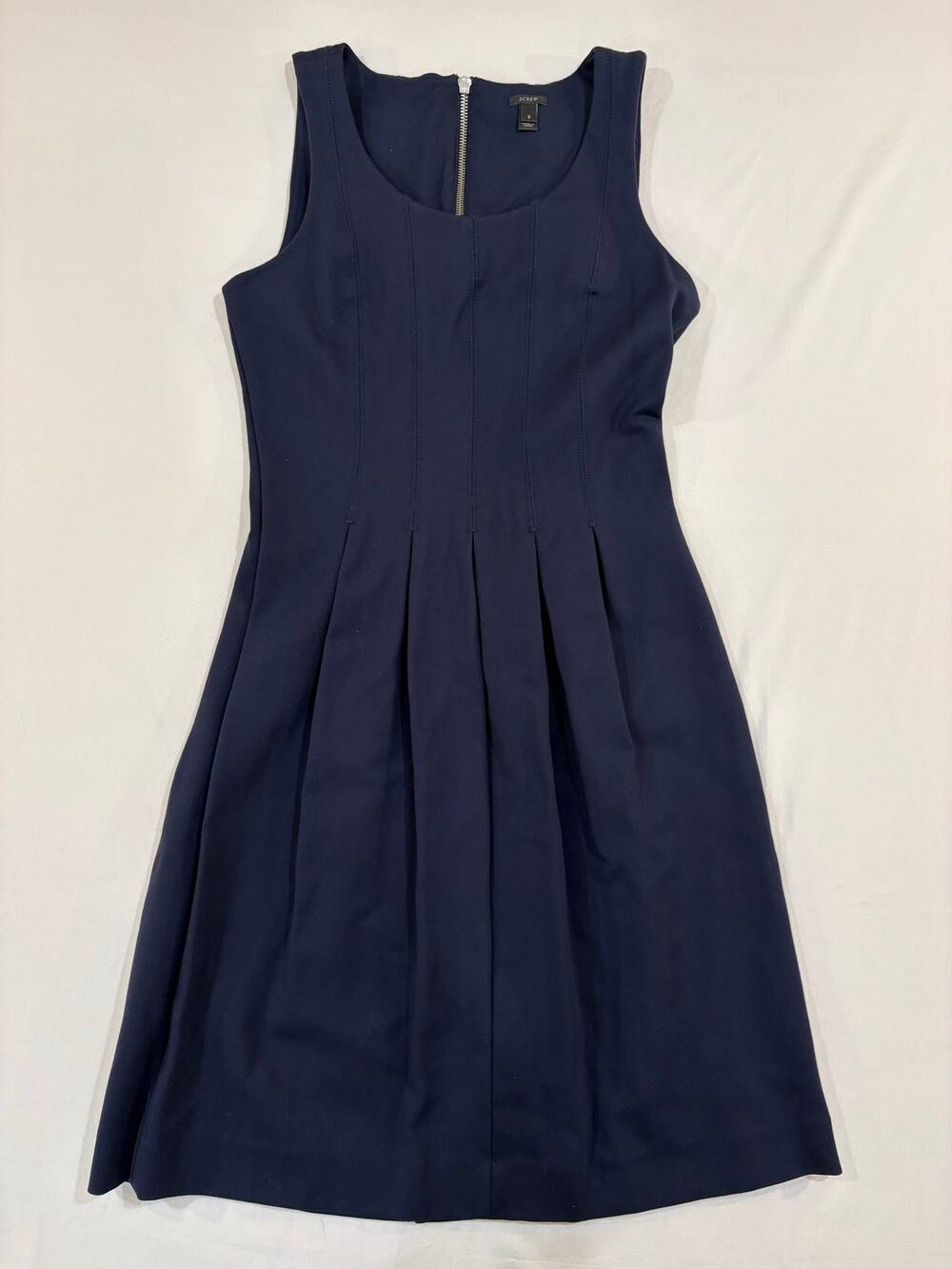 J. Crew Navy Blue Pleated Knee Length Sleeveless Dress Size 2